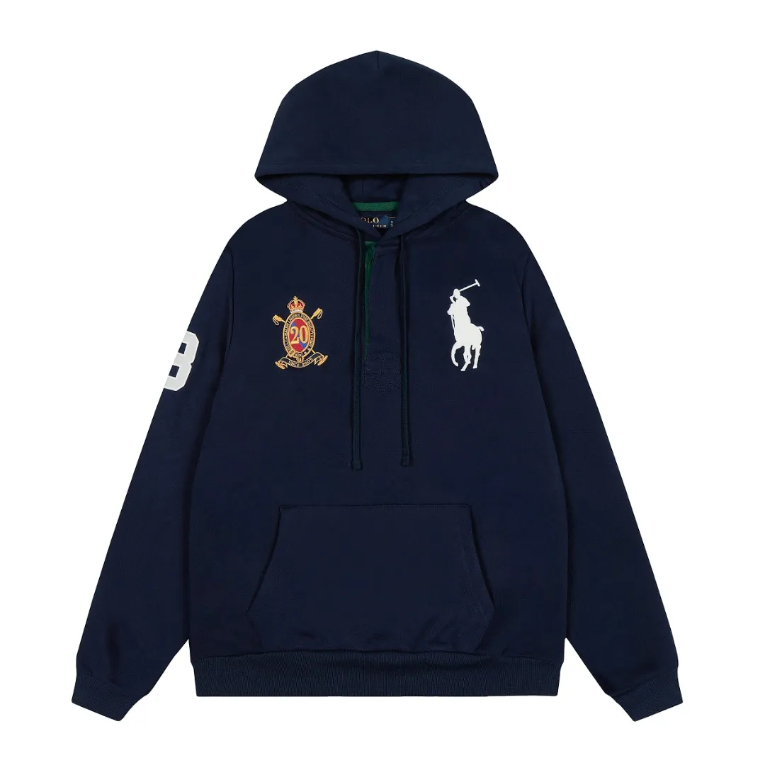 P300 Top Quality" Style Number: 8103# [Ralph Lauren 20th Anniversary Badge Embroidered Deconstructed Autumn and Winter Hooded Sweatshirt] ✅Ralph Lauren Anniversary Autumn and Winter Plush Hooded Sweatshirt for Men and Women ✅380g 100% pure cotton heavy-grabbed cloud velvet ✅Three-layer hidden partial placket Reactive dyeing D65 raw cotton double herringbone belt Wide and narrow partitions ✅Single color single version High-precision embroidery Same as original order ✅Simple upper body, easy to match, ootd must-have, versatile, recommended for couples to wear when traveling ~ Size: S-XL Color: White Navy